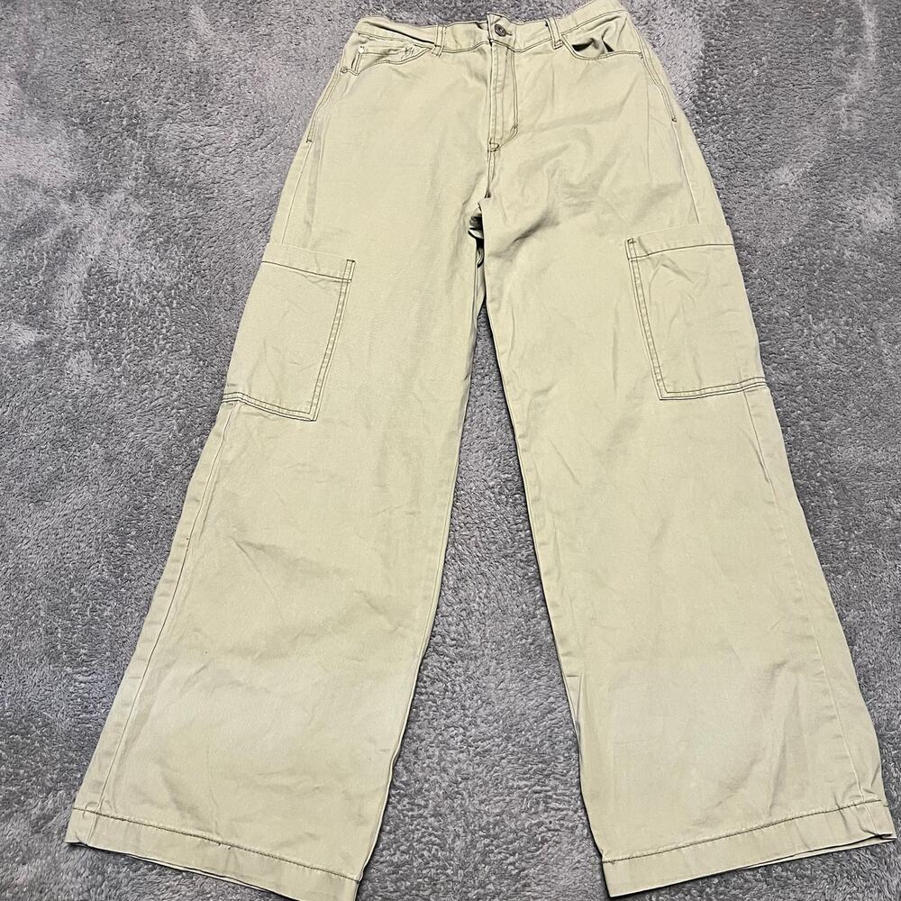 Kensie Jeans Cargo Pants Womens 10/30 Light Green Wide Leg Distressed Utility